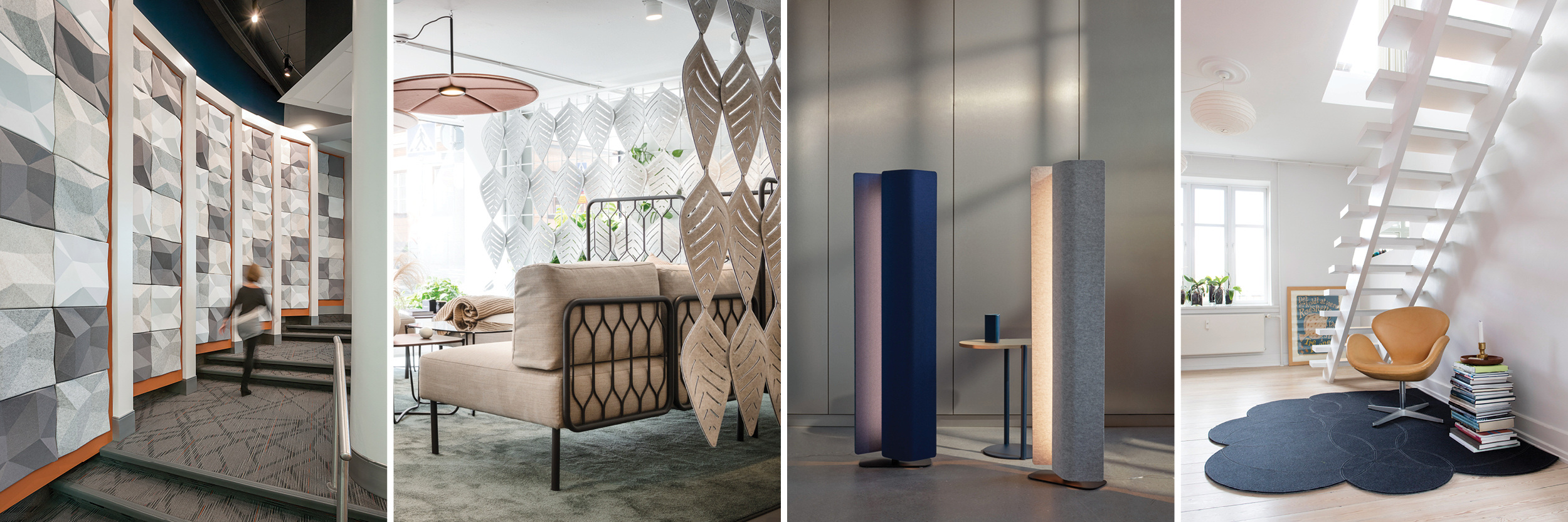 collage featuring several acoustic treatments in various applications