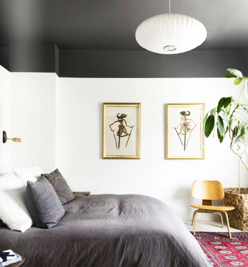 Dark grey ceiling design in bedroom