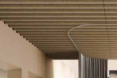 tan colored acoustic baffles detail
