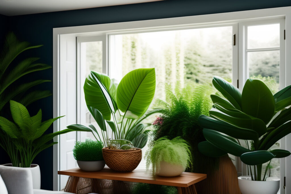 large green plants near window