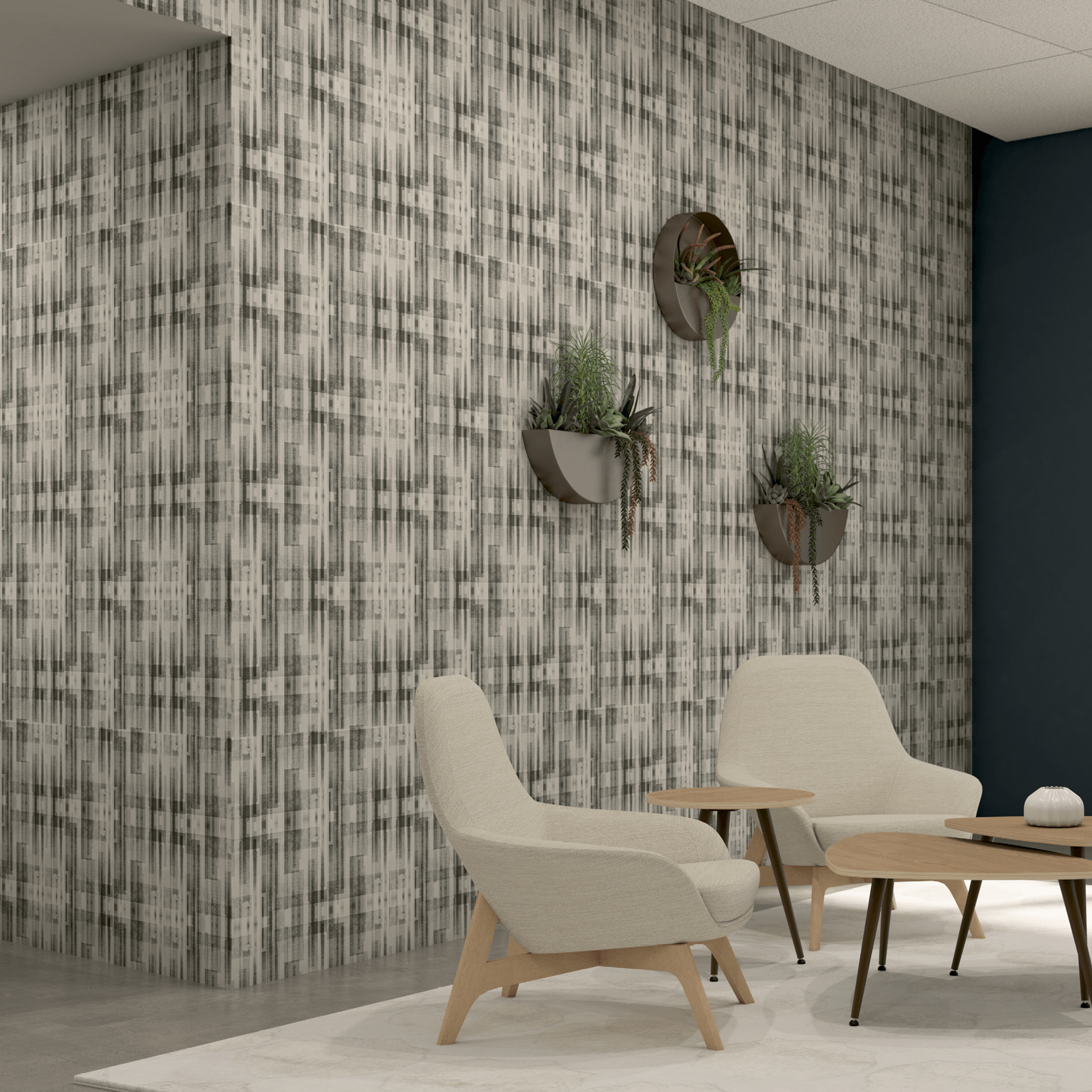 sound absorbing wall panel with a plaid digitally printed design