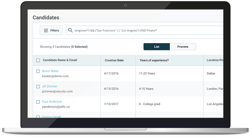 Screenshot of CRM filtered view